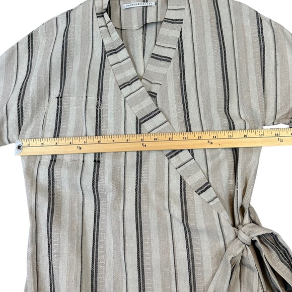 Hansen & Gretel | Linen Blend Striped Short Sleeve Midi Length Wrap Dress - Picture 9 of 12